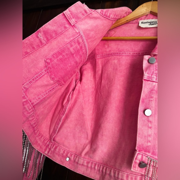 Savanna Jane Pink Cropped Denim Jacket With Rhinestone Detailing 🩷 - Picture 5 of 5
